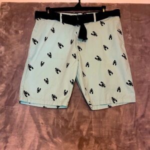 Beverly Hills Polo Club Men's Shorts, Light Turquoise with Navy Lobsters Size 38